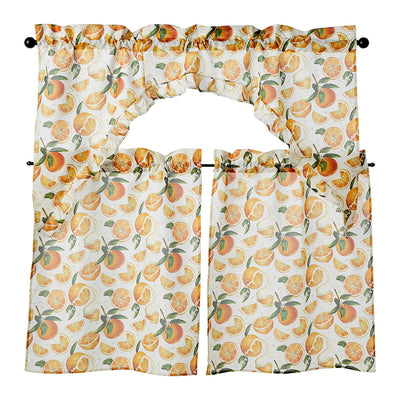 1 of 2:European Oranges Kitchen Curtain Set, Swag 60x36, Tiers 30x36 Inches 