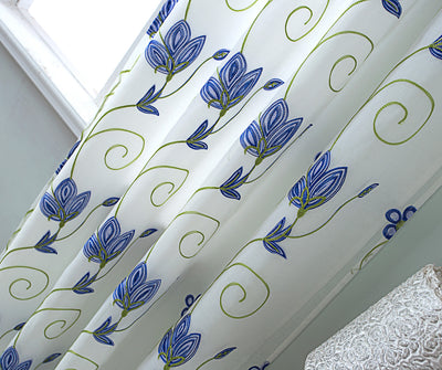 5 of 8:Vittoria Floral Embroidered Double Panel With Attached Valance, Navy, 54x84 Inches 