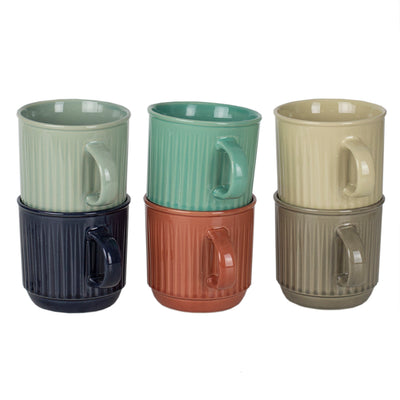 3 of 6:Home Basics 6-Piece Stoneware Mug Set With Chrome Stand, Multi, 11 Ounces 