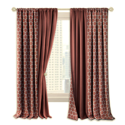 1 of 7:Prelude Trellis Reversible Blackout Window Panel, Marsala-White, 50x84 Inches 