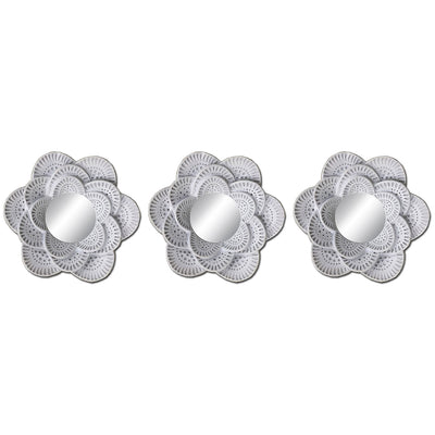 1 of 1:PREMIUS 3-Piece Flower Decorative Mirror Set, White, 26x9 Inches Overall 