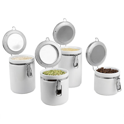2 of 6:Home Basics 4 Piece  Canister Set with Stainless Steel Tops 