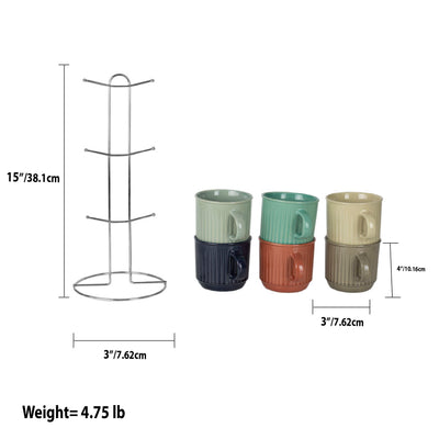 6 of 6:Home Basics 6-Piece Stoneware Mug Set With Chrome Stand, Multi, 11 Ounces 