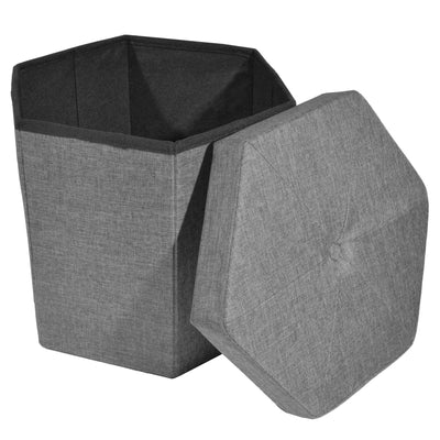 5 of 6:Collapsible Hexagon Storage Ottoman, Grey Linen, 15x15x15 Inches 