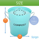 5 of 8:Spigo Steel Kitchen Compost Bin With Vented Charcoal Filter and Bucket, Turquoise, 1 Gallon 
