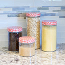 2 of 7:Anchor Hocking Lot de 4 bocaux cylindriques en verre avec couvercles à carreaux vichy, transparents et rouges 