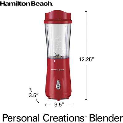 5 of 5:Hamilton Beach Personal Creations Single-Serve Blender With Travel Lid, Red, 14 Ounces 