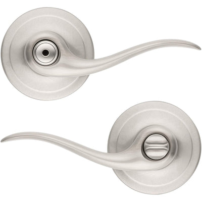 1 of 8:Poignée de porte verrouillable Kwikset Tustin Wave, nickel satiné 