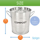 4 of 8:Spigo Steel Kitchen Compost Bin With Vented Charcoal Filter and Bucket, Satin Silver, 1 Gallon 