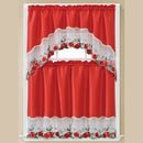 1 of 1:Addy Apple 3-Piece Embroidered Kitchen Curtain Set With Swag Valance, Red, 60x36 Inches 