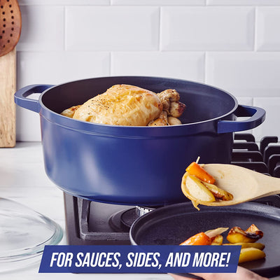 2 of 8:Cocotte antiadhésive Blue Diamond en céramique avec couvercle en verre, bleu, 5,5 litres 