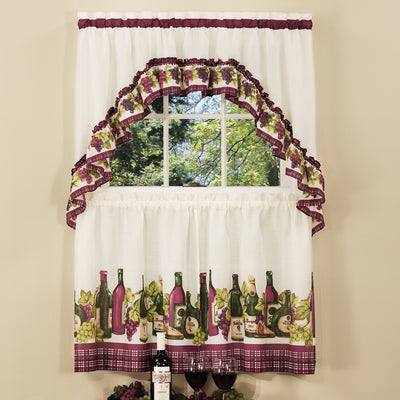 1 of 4:Rideau de cuisine imprimé bouteille de Chardonnay, 57 x 36 et 57 x 30 pouces 