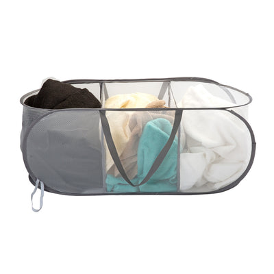 3 of 6:Woolite 3-Compartment Pop-Up Mesh Laundry Hamper, Grey, 33.8x13.7x13.7 Inches 