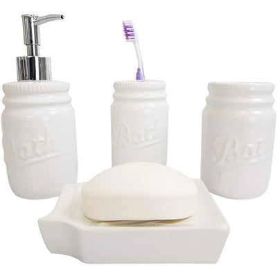1 of 2:Home Basics - Juego de accesorios para baño (4 piezas, tarro de cerámica, color blanco) 