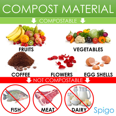 6 of 8:Spigo Steel Kitchen Compost Bin With Vented Charcoal Filter and Bucket, Satin Silver, 1 Gallon 