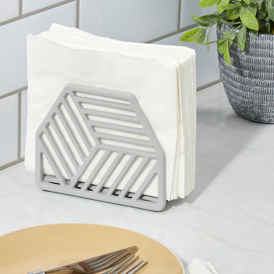 4 of 4:Home Basics Cast Iron Lines Design Napkin Holder, Gray, 5.5x2x4.75 Inches 