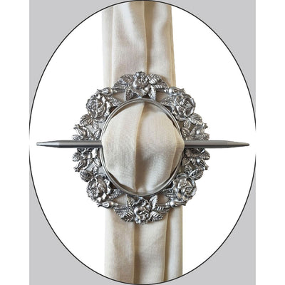 1 of 1:Premius Rose Oval Decorative One Pair Of Curtain Tie Back, Silver, 7x8 Inches 