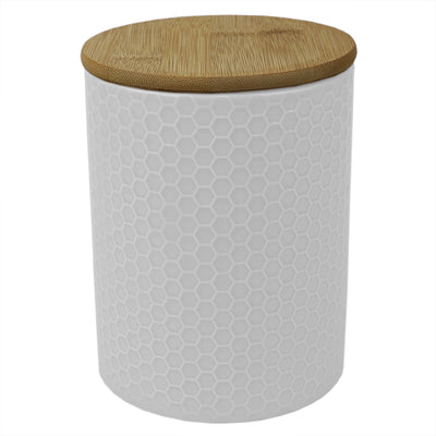 4 of 5:Home Basics Honeycomb Ceramic Canister With Bamboo Lid, White, Medium, 5x6.5 Inches 