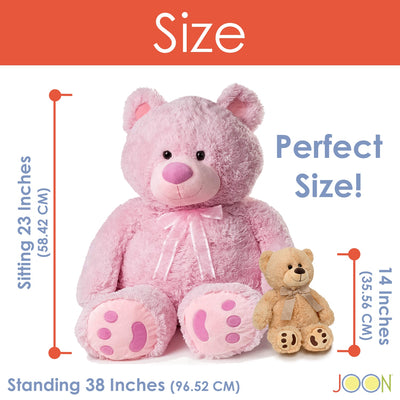 4 of 8:JOON Huge Teddy Bear With Ribbon, Pink 