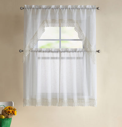 1 of 3:Ensemble de rideaux de cuisine Theresa en macramé, 4 pièces, ivoire, niveaux 27 x 36 pouces, rideaux 27 x 36 pouces 