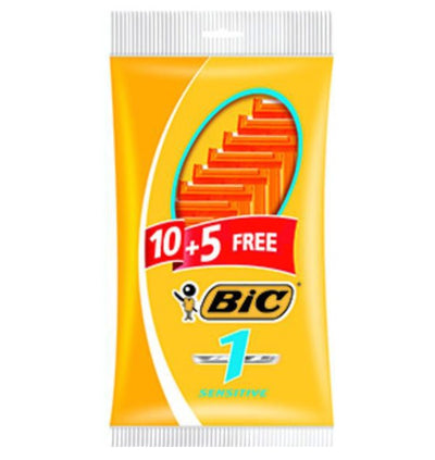 1 of 1:Rasoirs jetables Bic Sensitive à lame unique - 15 pièces 