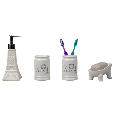 1 of 4:Ensemble d'accessoires de bain en céramique Home Basics Le Bain Paris Tour Eiffel, 4 pièces, blanc 
