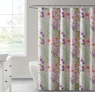 1 of 1:Ensemble de rideaux de douche Shay Floral 13 pièces avec crochets, rose, 72 x 72 pouces 