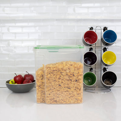 5 of 5:Home Basics  4-Sided Locking Plastic Cereal Storage Container with Spoon, Seafoam Green 