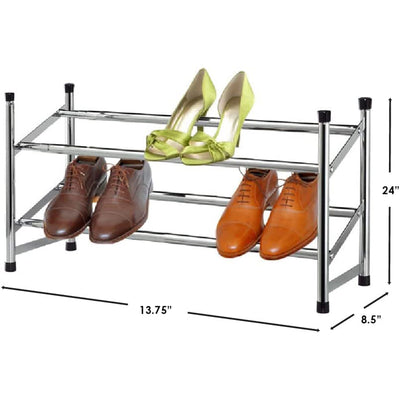 7 of 7:Étagère à chaussures extensible à 2 niveaux Home Basics, chromée, 61 x 23 x 10 cm 