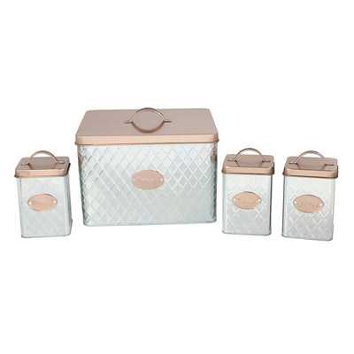 1 of 4:Home Basics Arbor 4 Piece Tin Counter Storage Set, Silver 