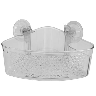 3 of 4:Home Basics Large Cubic Patterned Plastic Corner Shower Caddy with Suction Cups, Clear 