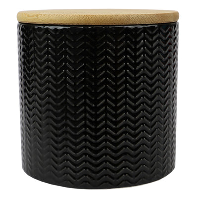 1 of 4:Boîte en céramique Home Basics Wave avec couvercle en bambou, noire, petite, 5 x 5 pouces 