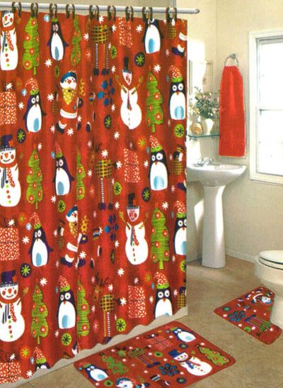 1 of 1:Christmas Time Printed 15-Piece Bath Rug Set, Red, 18x30 Inches 
