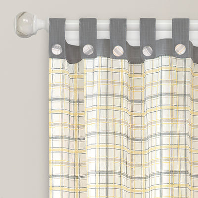 2 of 6:Tattersall Farmhouse Tab-Top Plaid Panel, Gray-Yellow, 52x84 Inches 