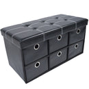 6 of 8:Collapsible 6 Drawer Storage Ottoman, Black Faux Leather, 30x15x15 Inches 