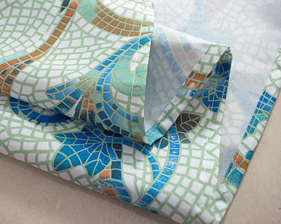 7 of 7:Classic Printed Tile Mosaic Shower Curtain, Blue-Green, 70X72 Inches 