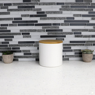 4 of 4:Home Basics Wave Ceramic Canister With Bamboo Lid, White, Small, 5x5 Inches 