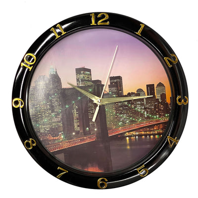 1 of 1:Harko New York Round Wall Clock, Black, 11 Inches 