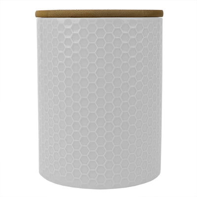 1 of 5:Home Basics Honeycomb Ceramic Canister With Bamboo Lid, White, Medium, 5x6.5 Inches 