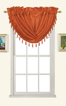 1 of 1:Melanie Faux Silk Rod Pocket Waterfall Valance With Tassels, Rust, 58x37 