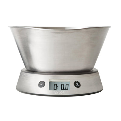 4 of 7:Taylor Stainless Steel Measuring Bowl Digital Kitchen Scale, 11lbs, 5kg Capacity 