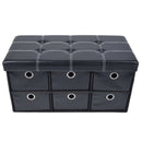 1 of 8:Collapsible 6 Drawer Storage Ottoman, Black Faux Leather, 30x15x15 Inches 