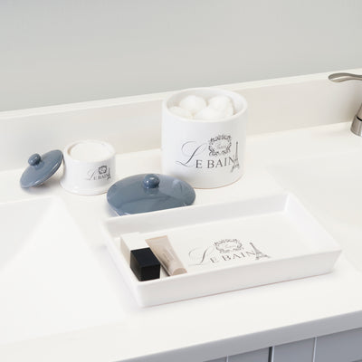4 of 4:Home Basics Le Bain Paris Juego de recipientes de cerámica de 2 piezas con bandeja de tocador de cerámica a juego, color blanco 