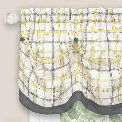 5 of 6:Tattersall Window Curtain Tier Pair and Valance Set - 58x36 - Grey 