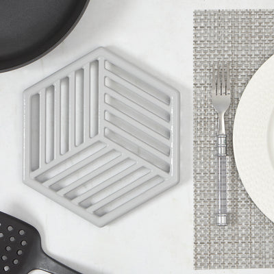 5 of 5:Home Basics Cast Iron Lines Design Trivet, Gray, 8x8x.5 Inches 