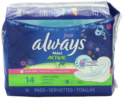 1 of 1:Always Maxi Rapid Dry Long Super Sanitary Pads With Flexi Wings Clean Scent - 14 Count 