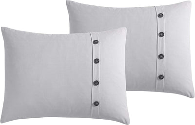 3 of 4:Ensemble de couette à boutons 3 pièces en Lyocell, grand lit double, gris 