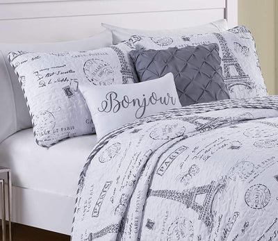 2 of 2:Paris Night 5 Piece Quilt Set, King, Taupe 