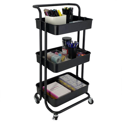 1 of 3:Home Basics Carro utilitario rodante de acero de 3 niveles con 2 ruedas de bloqueo, negro 