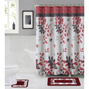 1 of 1:Holly 15 Piece Leaf Banded Bathroom Mats and Shower Curtain Set, Burgundy 